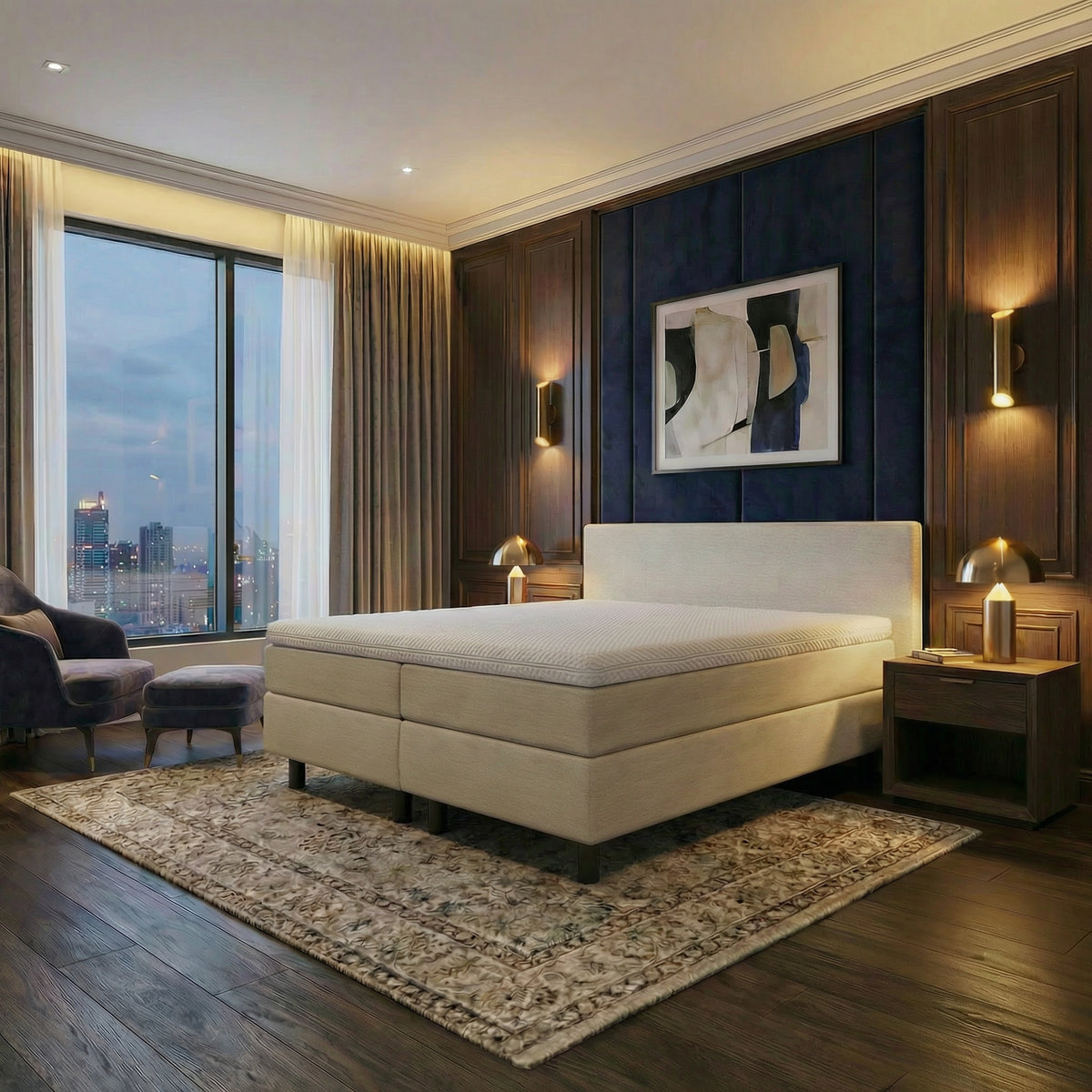 Boxspring Valk Luxury - Pocketvering Onderboxen + Pocketvering Matrassen + Luxe Koudschuim Topper